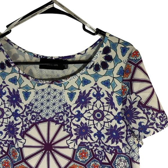 Minkpink Small Shift Dress Geometric Mandala Prism Short Sleeve Colorful Trippy - Picture 3 of 7